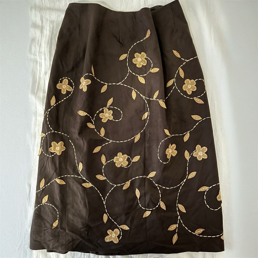 Brown Skirt with tan floral Embroidery